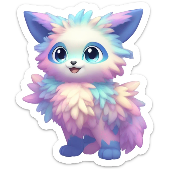Shiny Sparkly Colorful Fluffy beautiful fantasy Kawaii Ethereal Anthro Sona Fakemon-animal Full Body sticker