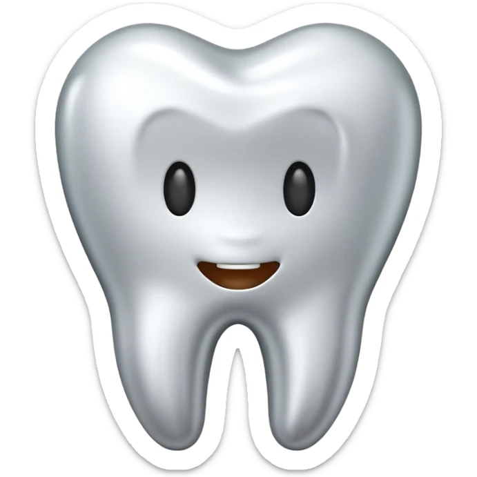 human tooth emoji, smooth chrome ceramic-metal texture, clean medical luxury aesthetic, isolated on white, no face sticker