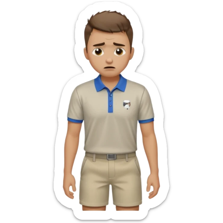 Handsome male.short brown hair.mowhawk hairstyle. wearing golf shirt and shorts.crying. garden background  sticker