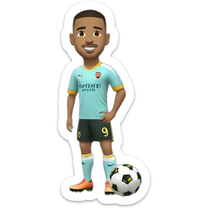 gabriel jesus atacante do arsenal fc com uma bola de futebol sticker