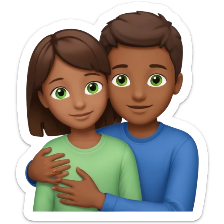 garcon grand brown aux yeux bleus câlin fille petite yeux verts cheveux brown  sticker