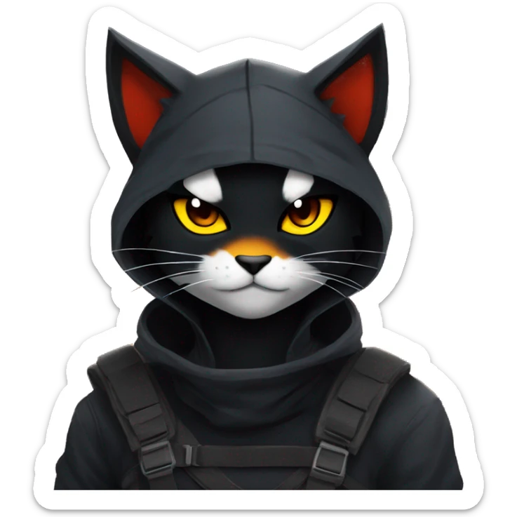 Edgy Shy Anthro Ninja cool pretty dark black Litten-Pokémon-cat-fursona-animal techwear sticker