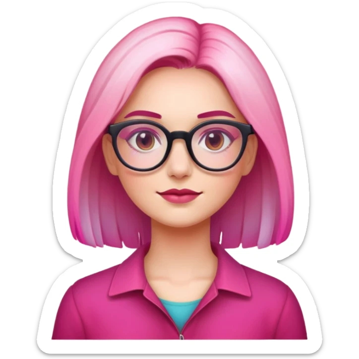 woman with gradient hair from dark to pink with glasses sticker