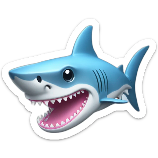 A shark with a light blue and pink shirt, cartooney, iOS emoji sticker