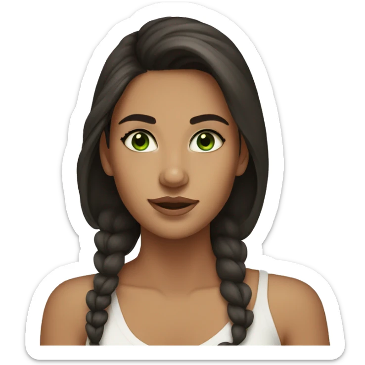 Tan girl dark hair green eyes doing skincare  sticker