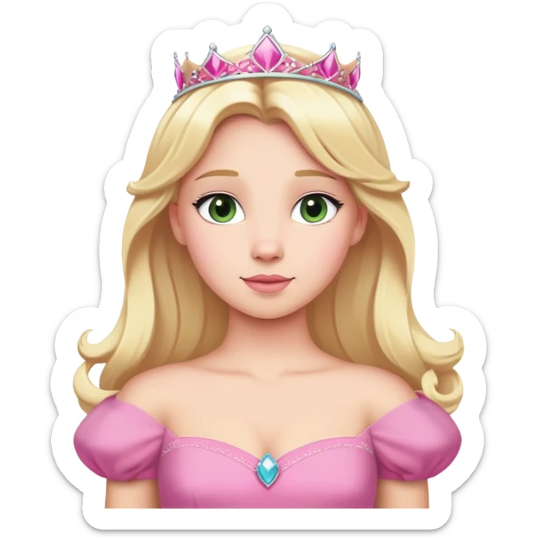 Aurora princess from hips up, pink dress, blonde hair, minimal style, larger size sticker