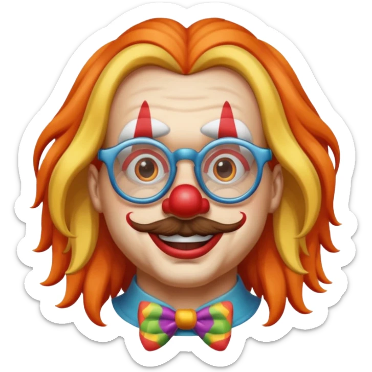 Funny clown wearing spectacles and having long hair like girls in face farming layers sticker