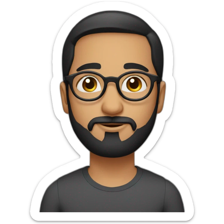 indian guy with round glasses with fair skin with straight hair with round fully circular glasses black eyes black hair with trimmed beard sticker