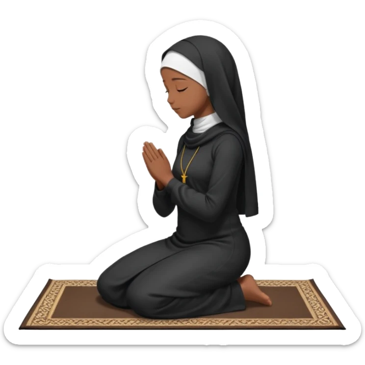 Muslim woman in black jiljab side profile praying on prayer mat  sticker