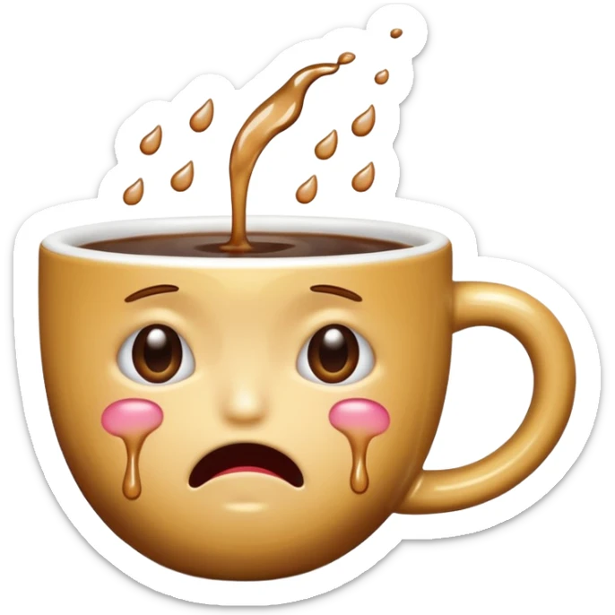 Crea un emoji che piange con sotto  le lacrime delle tazzine  sticker
