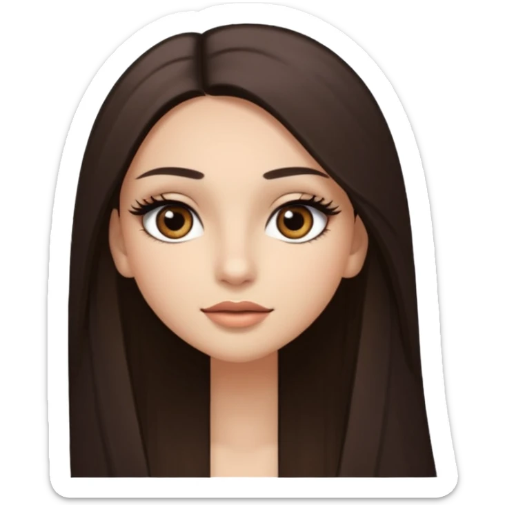 long straight hair dark brown eyes and long lashes with and light  skin sticker