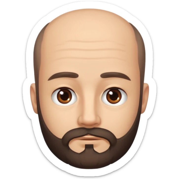 semi balding man with short hair and has a beard. dark brown eyes and brown beard. no wrinkles on face, he still looks young  sticker