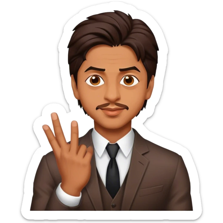 Cinematic Realistic Shah Rukh Khan Pop Culture Emoji, showcasing the charismatic charm of the Bollywood superstar rendered with lifelike detail and captivating lighting. sticker