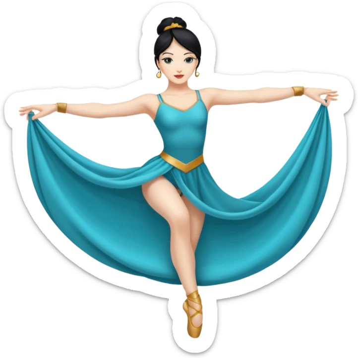 Emoji de una mujer pelinegra blanca bailarina de danza aerea haciendo figuras en la tela en el aire  sticker