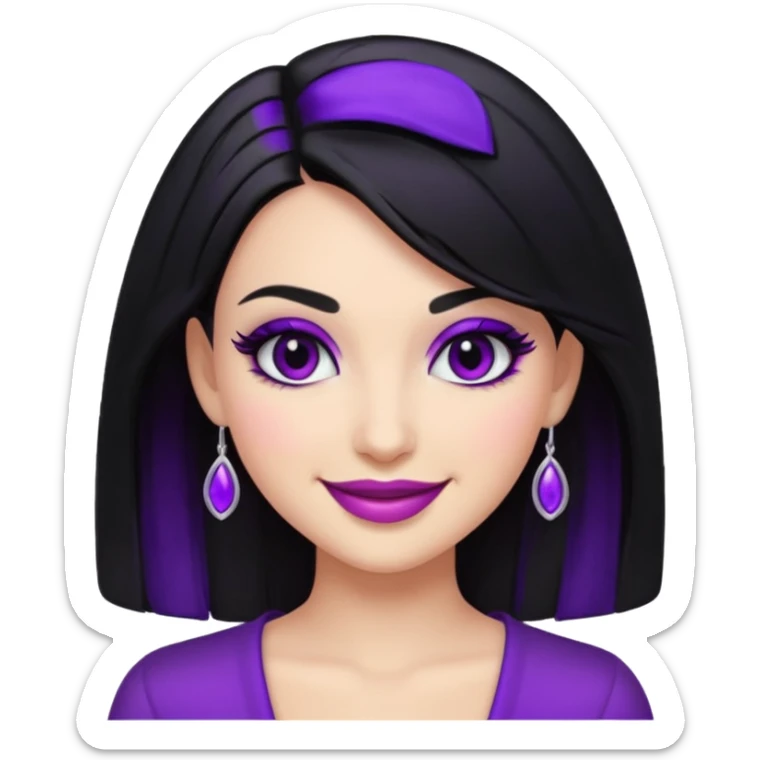“Emoji girl, femme fatale, black hair. deep purples sticker