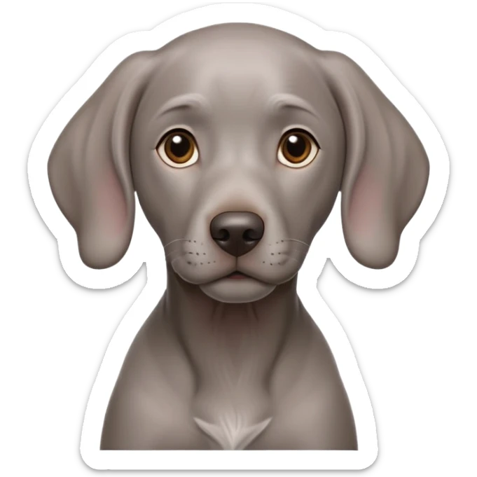 cinematic-noble-weimaraner puppy-portrait-emoji,-poised-and-regal,-with-a-strong,-athletic-build-and-a-lustrous,-well-groomed-grey fur,-deep-set-soulful-brown-eyes,-simplified-yet-sharp-and-sophisticated-features,-highly-detailed, sticker