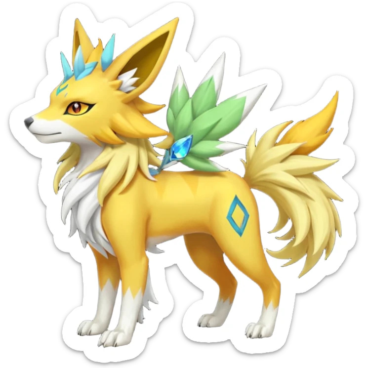 Feral Solgaleo-Meloetta-Jolteon-Renamon-Zeraora-Vernid-fusion-hybrid-creature, full body  sticker