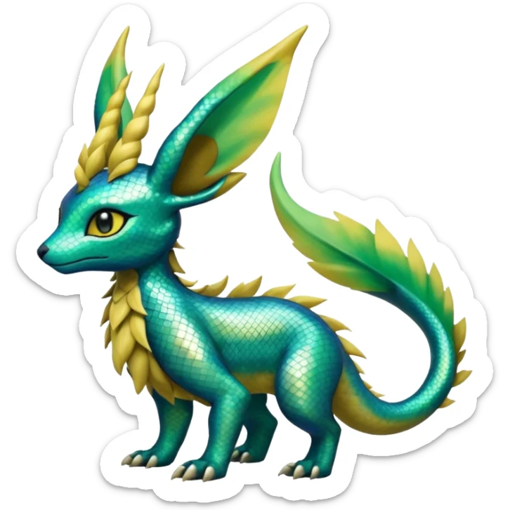 Shiny Iridescent Helioptile-Salandit-Leafeon-Fakémon-hybrid-creature (full body)  sticker