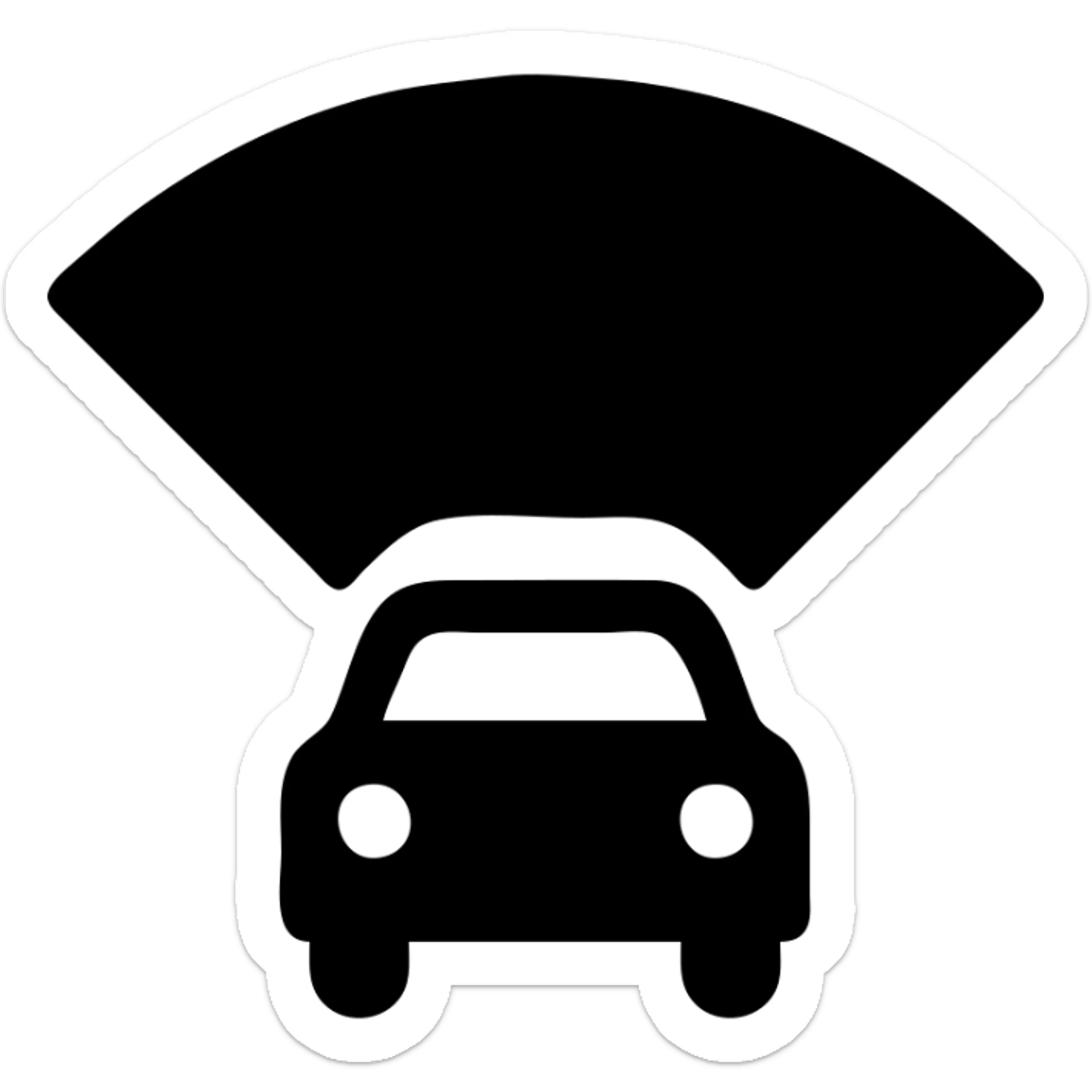 simple icon of a car with highlighted field of view, ego spatial sense for driving, solid style sticker