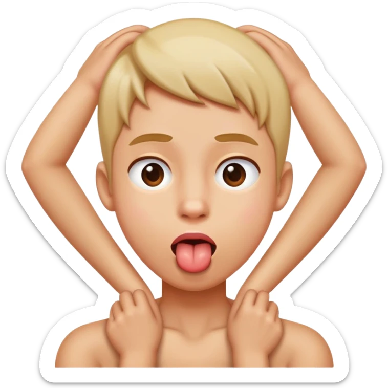 person crossing their arms and grabbing their neck while sticking their tongue out sticker
