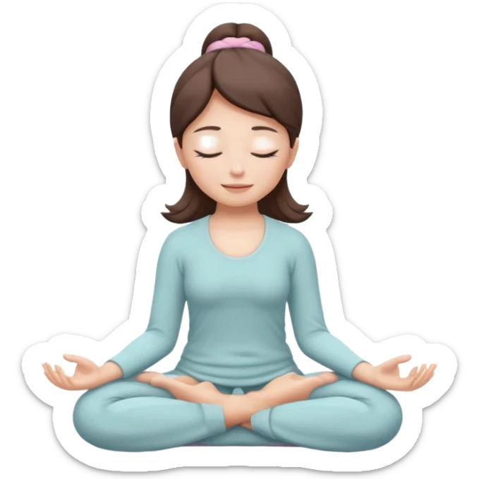 memoji of a girl meditating, eyes closed, gentle smile, sitting in lotus position, soft pastel background sticker