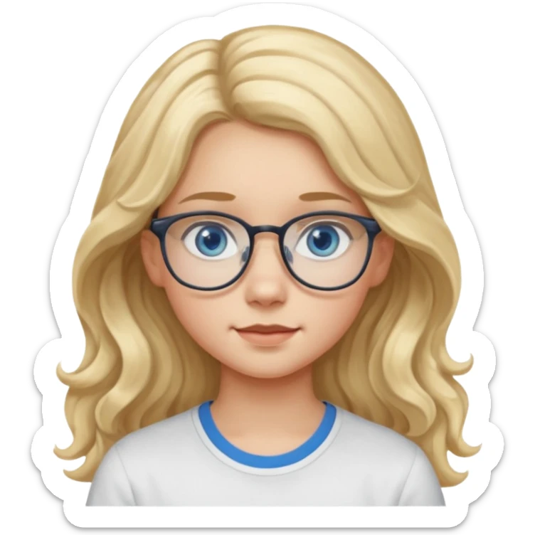 Fille 13 ans qui a des cheveux long et blond et wavy avec des lunettes et des yeux bleu- gris sticker