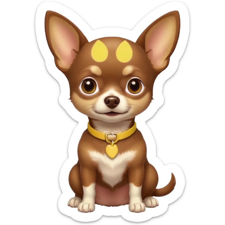 Chihuahua color chocolate con las patitas y pecho color café claro, un pequeño collar amarillo  sticker