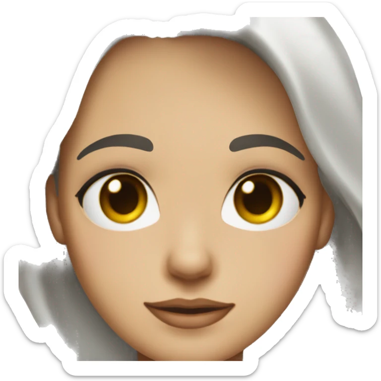 face sticker, pop, brunette woman, hazel eyes, dark hair, white t-shirt sticker