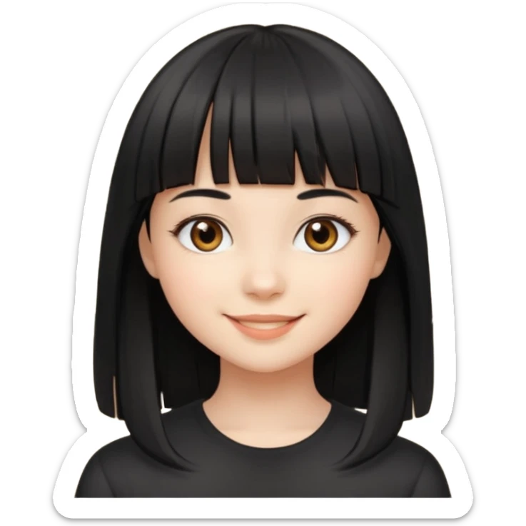 cute girl, black straight hair with straight bangs, light brown eyes sticker