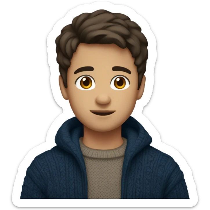 young boy, hispanic, brown hair, short hair, brown eyes, dark blue winter sweater sticker