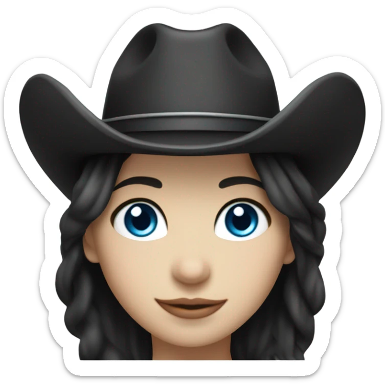 Blue eyes, cowgirl, pale skin, black hair, black cowgirl hat sticker