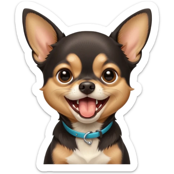 A high-resolution digital illustration of a cute black and tan chihuahua yawning. portrait in a clean, semi-realistic style sticker