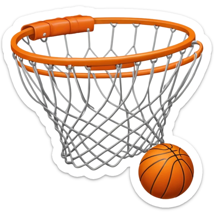 A close-up of a basketball shild and hoop with the ball swishing through the net, captured mid-air. The background emphasizes the tension and excitement of the moment, with the rim and net in sharp focus, showcasing the precision and skill of the sport. sticker
