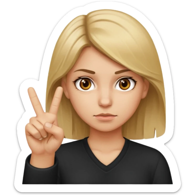 A girl about 35 dirty blonde, hair, brown eyes flipping the middle finger sticker