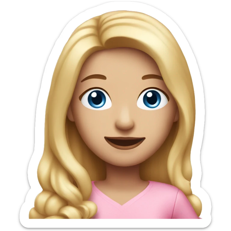 Woman with long blonde hair and blue eyes holding a pink birthday cake  sticker