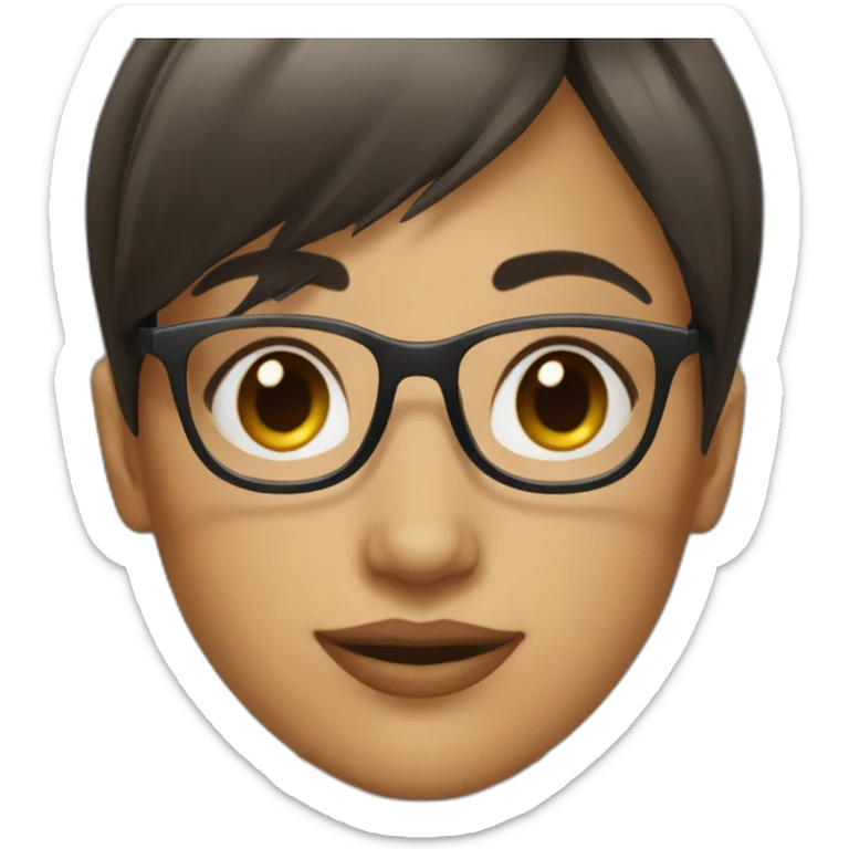 girl with dark brown very short straight hair and bangs and glasses sticker
