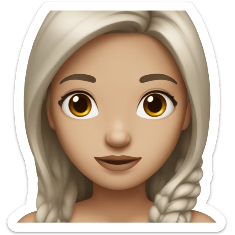 girl with white skin color with brown long hair and brown eyes with lashes sticker