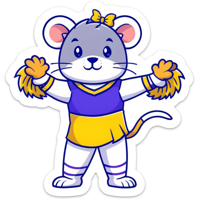 female rat cheerleader with blue bow, blue and gold uniform, Vikings team colors sticker