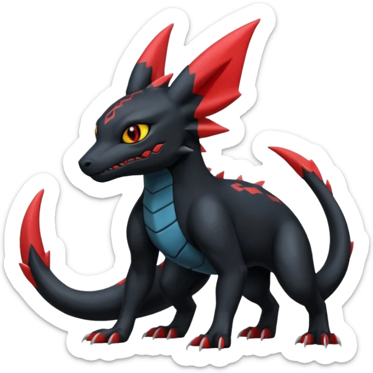 Dark Edgy Salandit-Salamence-Umbreon-Fakémon-hybrid-creature (full body)  sticker
