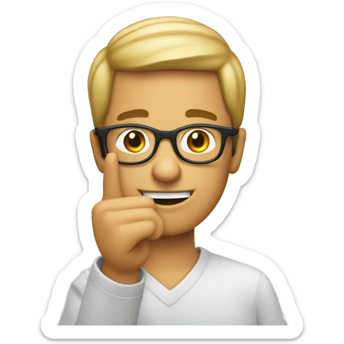 Guy with glasses emoji saying the 100 emoji whilst holding his glasses between his index finger and thumb sticker