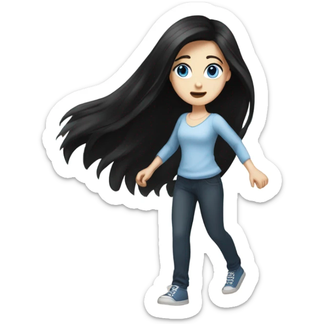White Girl with long black hair and blue eyes stomping the ground sticker