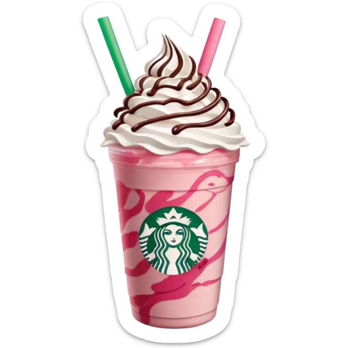 Strawberry Starbucks frappe with strawberry jam at the bottom with whipped cream and chocolate drizzle sticker