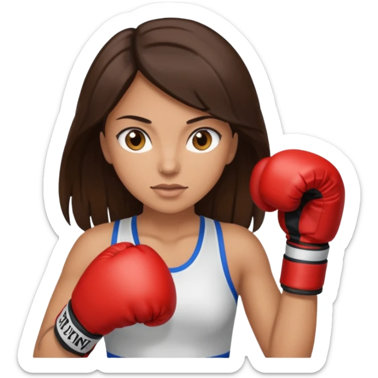 An woman with long dark brown hair light brown eyes in boxing gloves sticker