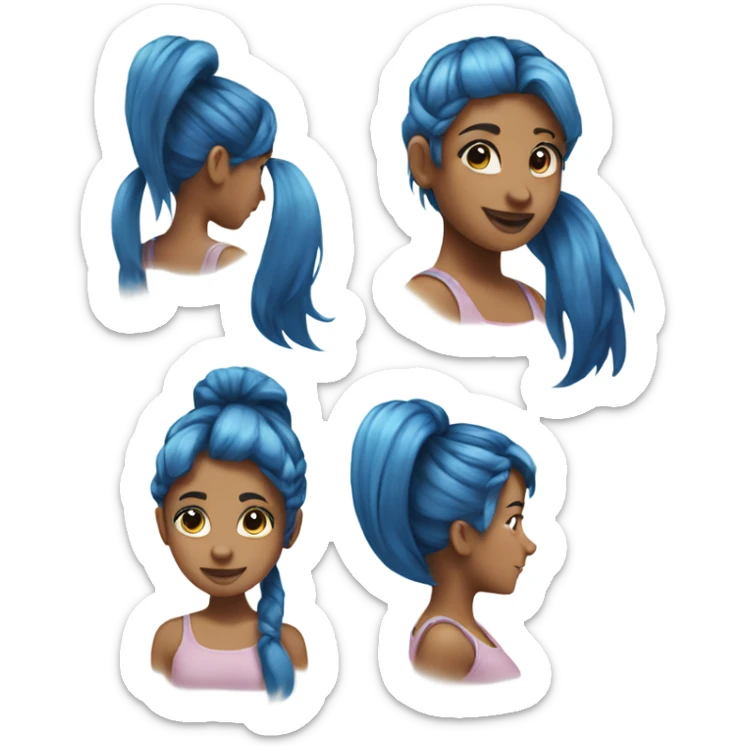 Girl with blue hair and square hair ties and two blue ponytails sticker
