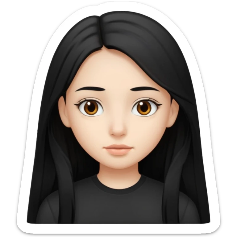 Cabelos pretos longos lisos ,olhos castanhos puxadinho para cima. Pele clara ,nariz pequeno ,lábios carnudos ,adolescente sticker