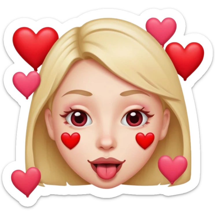 A cross eyed unisex with their tongue out far with Valentine’s Day decor/hearts around eyes facing different directions sticker