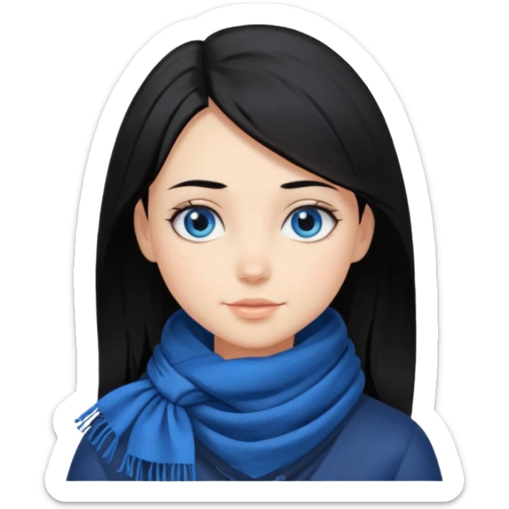 Girl with black hair thats about shoulder lenght with blue eyes covering their neck sticker
