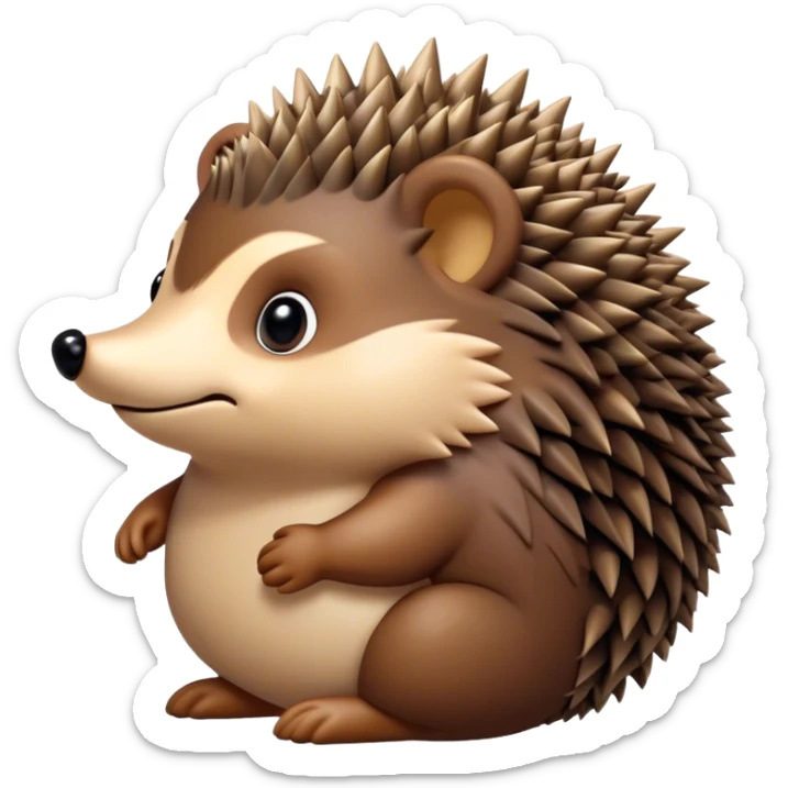 Cinematic Noble Hedgehog Portrait Emoji, Poised and regal, with a compact, spiky build and a rich, earthy Fur of brown spines and a soft underbelly, deep-set soulful beady eyes, Simplified yet sharp and sophisticated features, highly detailed, glowing with a warm, dignified glow, high shine, intelligent and endearing, stylized with an air of woodland charm, focused and attentive, soft glowing outline, capturing the essence of a watchful and confident little hedgehog, so majestic it feels as though it could scurry out of the screen with effortless authority! sticker