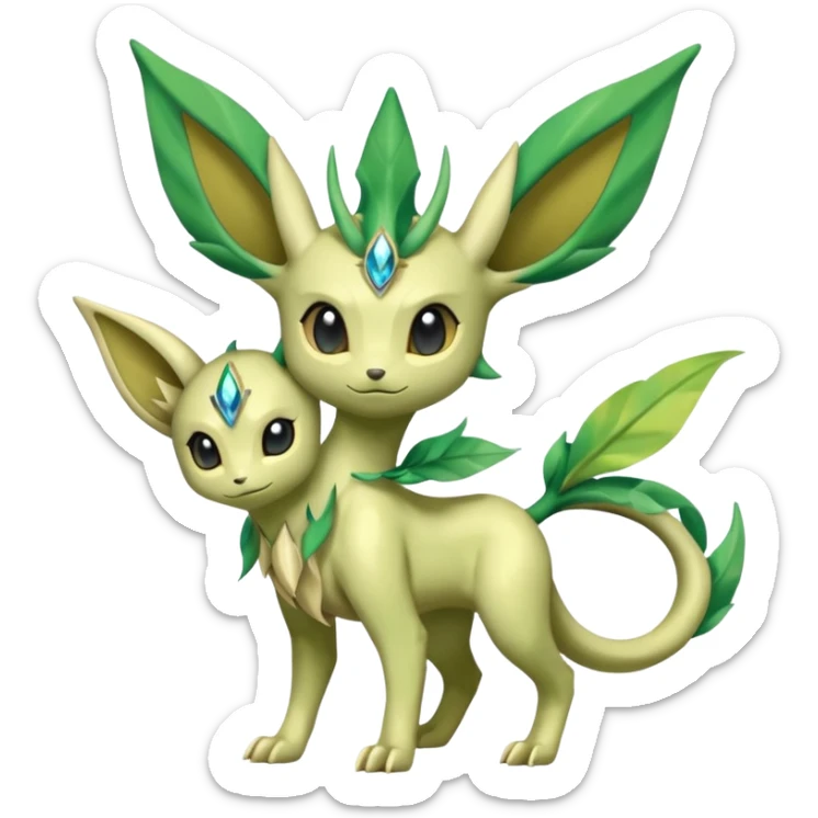 Shiny Aural Leafeon-Keldeon-Celebi-Amaura-Salandit-Fakémon-fusion (full body) sticker