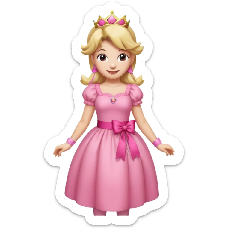 Princess peach full body with a pink ribbon tied to her hair sticker
